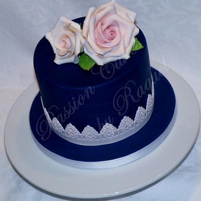 Blue Cake with Pink Roses - Cake by Passion Cakes By Raquel