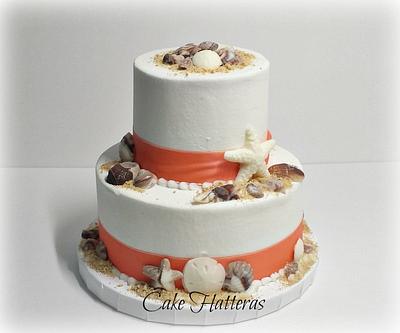 Beach Wedding Cake with Coral Ribbon - Cake by Donna Tokazowski- Cake Hatteras, Martinsburg WV