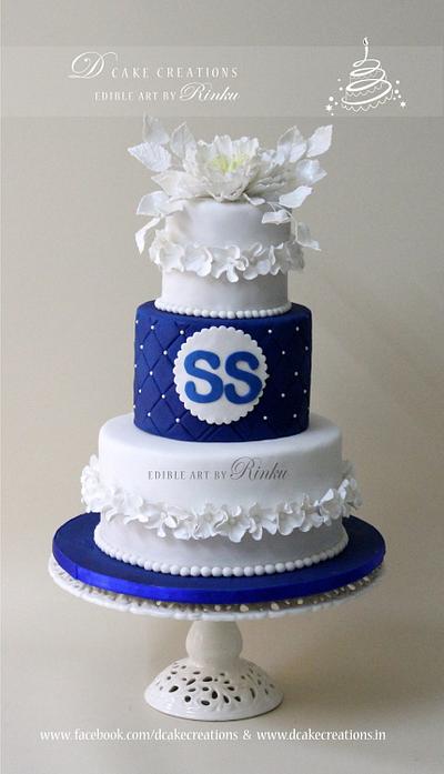 White & Blue Three Tier Wedding Cake - Cake by D Cake Creations®