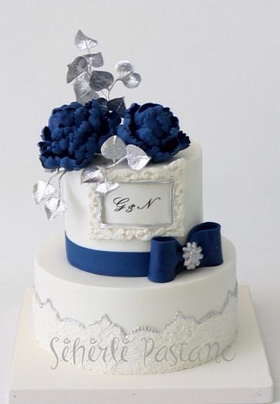 Blue Peony Wedding Cake - Cake by Sihirli Pastane
