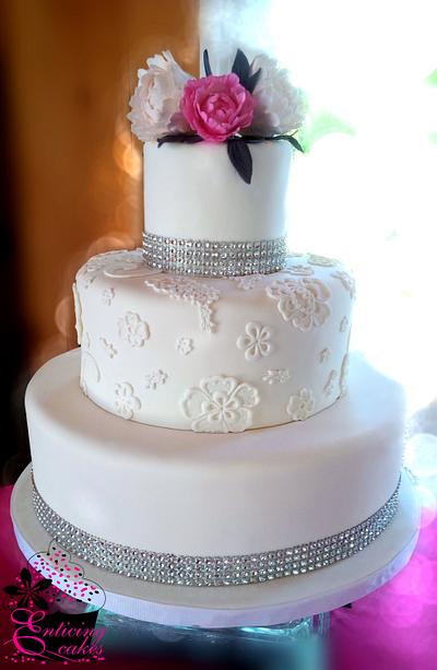 Lace, Bling & Sugar Peonies - Cake by Enticing Cakes Inc.