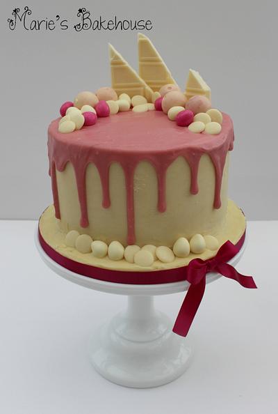 Pink and white drippy ganache cake - Cake by Marie's Bakehouse