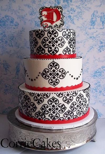 Black, white and red damask - Cake by Corrie