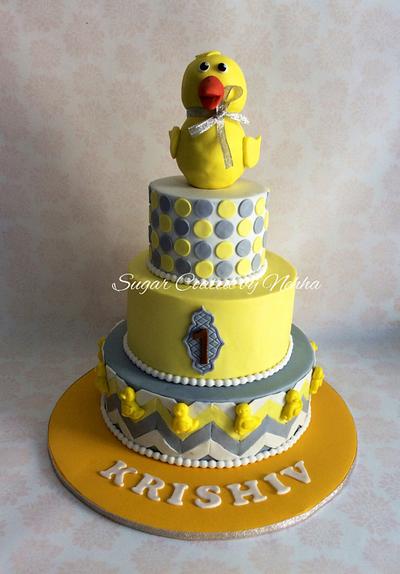 Ducky themed first birthday cake. - Cake by Sugar coated by Nehha
