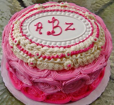 Rosette Ombre cake in buttercream w/ plaque  - Cake by Nancys Fancys Cakes & Catering (Nancy Goolsby)