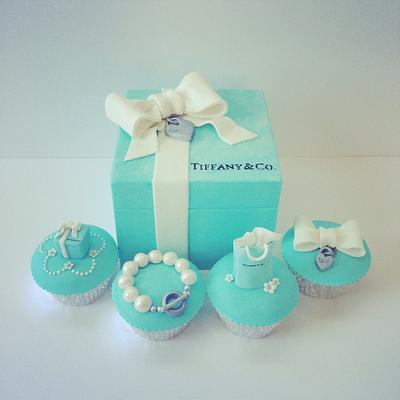Tiffany&Co. Gift box cake and cupcakes - Cake by Iced Creations