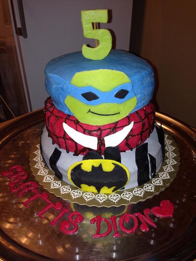 Ninja turtles, Spider-Man & Batman  - Cake by helenfawaz91