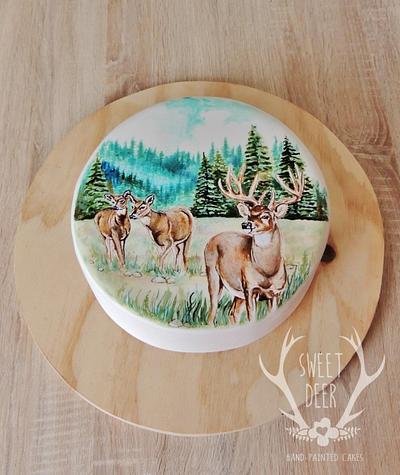 Whitetail Deer Scene - Cake by Sweet Deer Hand-Painted Cakes