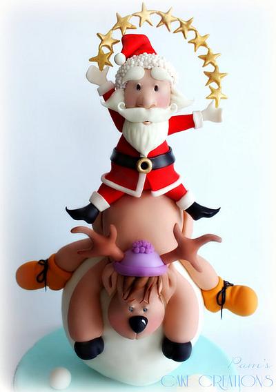 christmas topper - rudolph and santa claus - Cake by Pamela Iacobellis