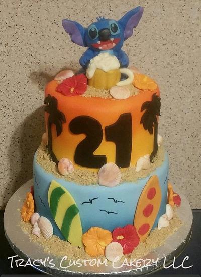 Stitch/Beach Themed 21st Birthday Cake  - Cake by Tracy's Custom Cakery LLC