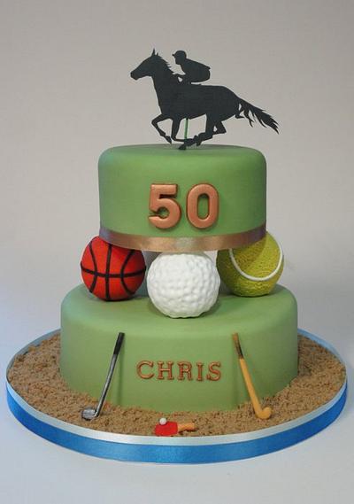 Multi Sports cake - golf, hockey, tennis, basketball, table tennis and horse racing - Cake by Krumblies Wedding Cakes