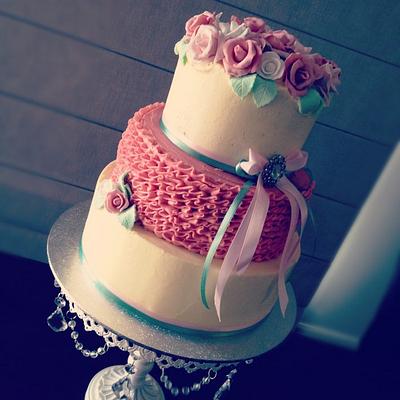 Rustic Ruffles & Roses (my first 3 tier cake!!) - Cake by cjsweettreats