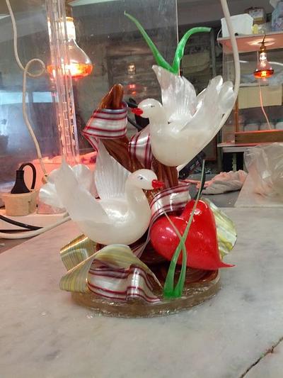 Sugar pulling and blowing dove showpiece - Cake by yael
