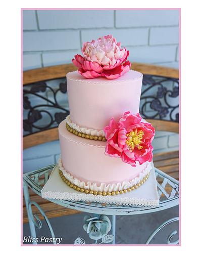 Peony blush spring themed cake - Cake by Bliss Pastry