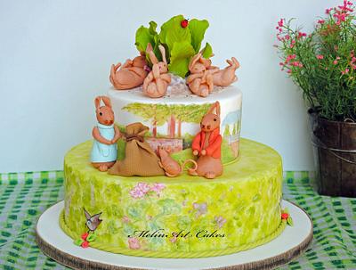  Beatrix Potter_ Flopsy bunnies hand painted cake - Cake by MelinArt