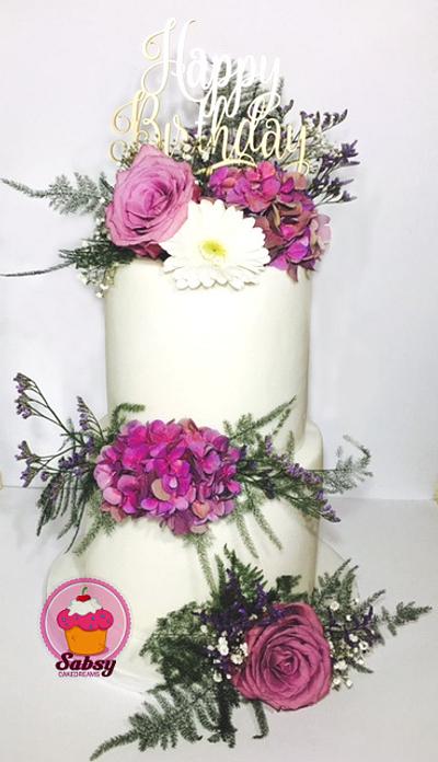 purple double barrel birthday cake - Cake by Sabsy Cake Dreams 