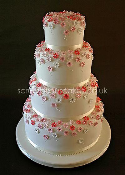 Pink Daisy Wedding Cake - Cake by Scrumptious Cakes