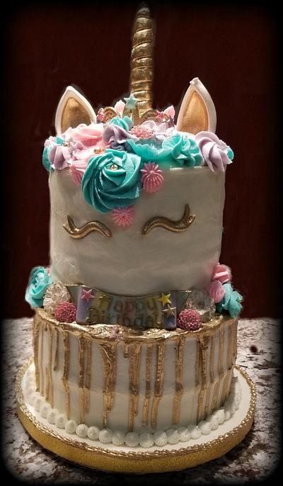 Unicorn Birthday Cake w/Gold Drip - Cake by eiciedoesitcakes