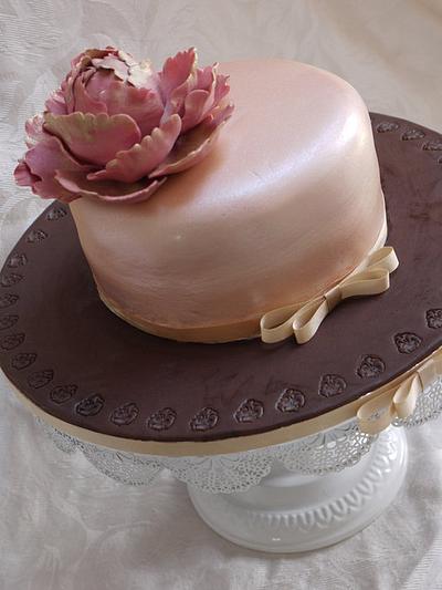 Peony Golden Wedding Anniversary Cake - Cake by Scrummy Mummy's Cakes