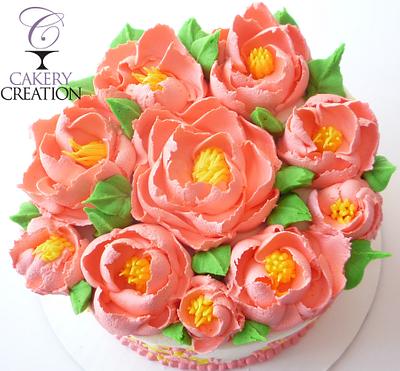 peach all buttercream flower cake - Cake by Cakery Creation Liz Huber