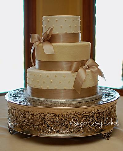 taupe satin bow wedding  - Cake by lorieleann