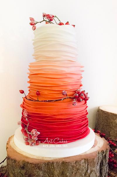 Autumn Ombre Wedding Cake with Rose Hips - Cake by Art Bakin’