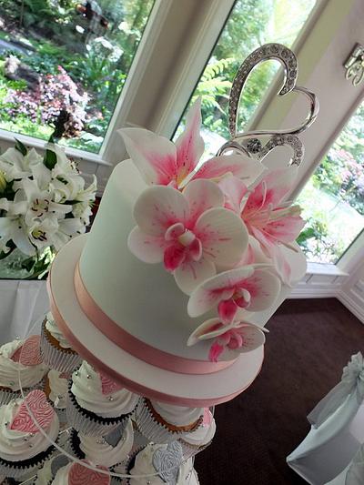 Lilies & Orchids Wedding  Cupcake Tower - Cake by Lisa-Jane Fudge