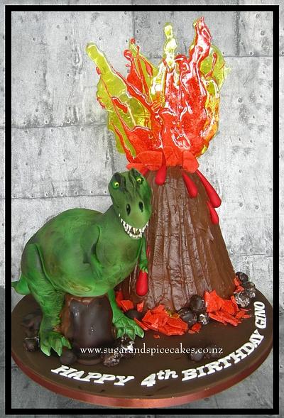 T-Rex Tyrone & erupting Volcano - Cake by Mel_SugarandSpiceCakes