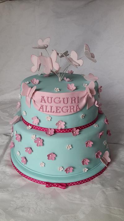 Flowers and butterflies birthaday cake - Cake by Essence of sugar