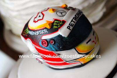 Lewis Hamiltons F1 Helmet - Cake by Zoe's Fancy Cakes