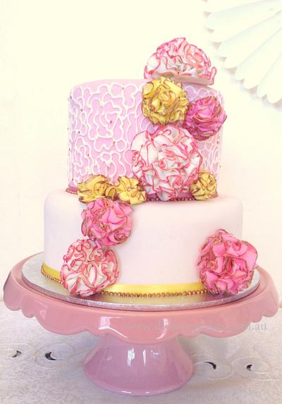 Pink Pom Pom Wedding Cake - Cake by D'lish Cupcakes -Natalie McGrane