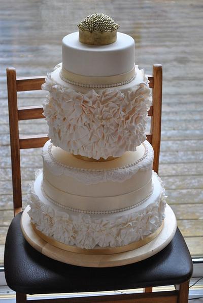 Ivory and Gold Ruffle  Wedding Cake - Cake by Suzanne Moloney