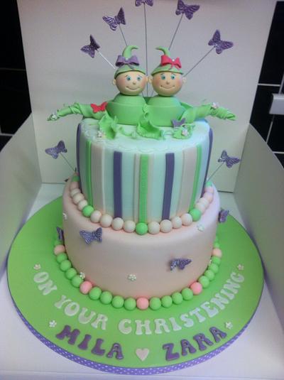 Peas in pod Christening cake for twin girls.  - Cake by Berns cakes