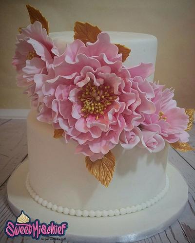 Blush Pink and gold 2 tier wedding cake - Cake by sweetmischiefja