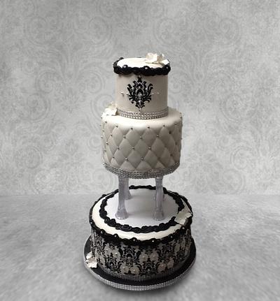 White with Black Stencil Accents - Cake by MsTreatz