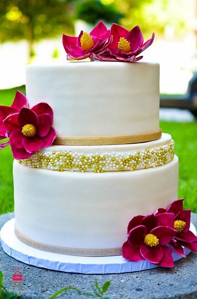 Engagement Cake with fantasy flowers. - Cake by Esther Williams