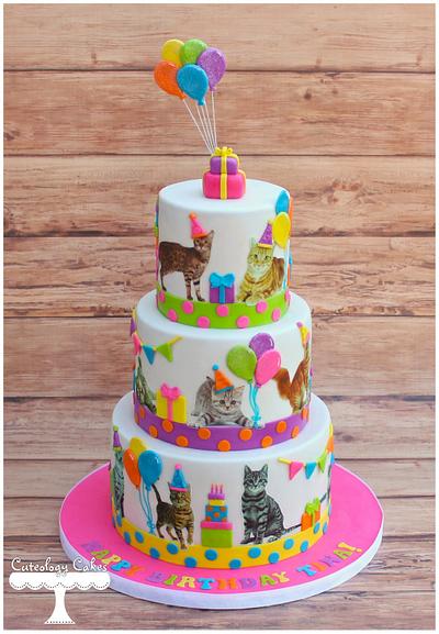 It's a Neon Cat Party!  - Cake by Cuteology Cakes 