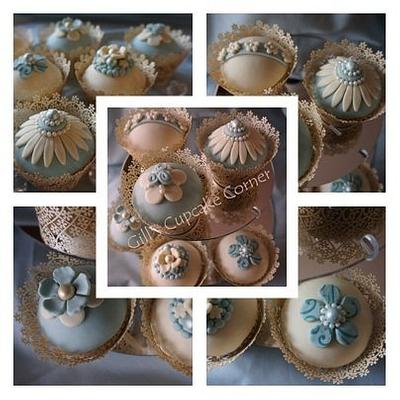 Wedding Cupcakes in Duck Egg Blue and Ivory - Cake by Gills Cupcake Corner