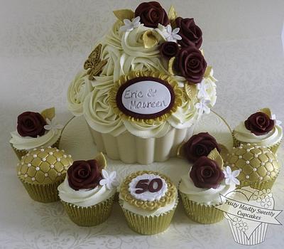 Golden Wedding Anniversary Giant Cupcake - Cake by Truly Madly Sweetly Cupcakes