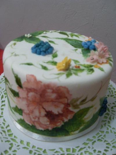 hand painted cake - peonies - Cake by sjewel
