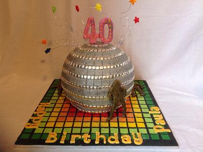 Disco ball, with a retro dance floor board  - Cake by The White house cakes 