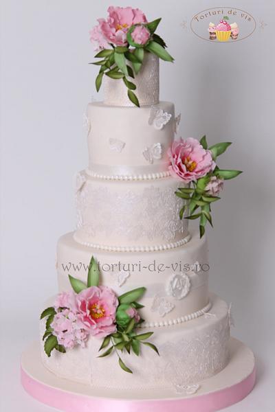 Lace and pink peony - Cake by Viorica Dinu