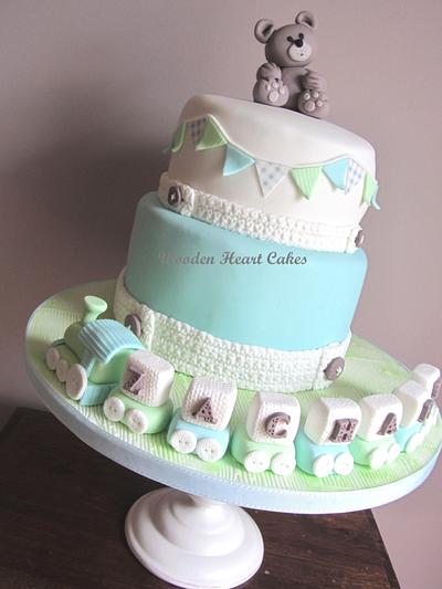 Christening cake with knitted effect blocks - Cake by Wooden Heart Cakes