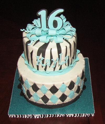 Teal & Zebra Stripes Sweet 16! - Cake by Jaybugs_Sweet_Shop