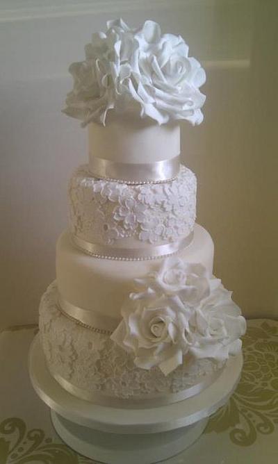 White Blossom Lace Wedding Cake - Cake by millesime