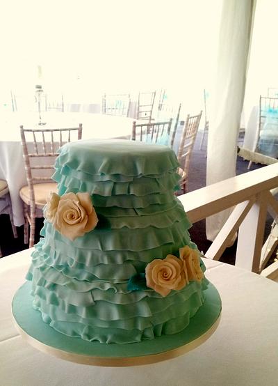 Aqua Ruffle Wedding Cake - Cake by Sarah Poole