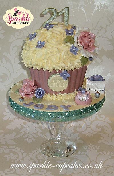 Vintage Giant Cupcake with Pandora shopping bag & charms - Cake by Sparkle Cupcakes