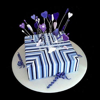 Purple & white striped engagement cake - Cake by Enchanting Merchant Company