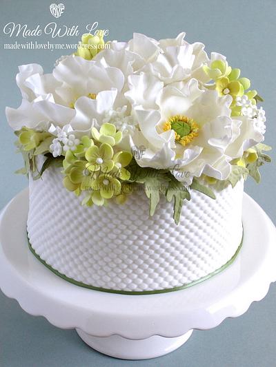 White Poppy and Hydrangea Cake - Cake by Pamela McCaffrey