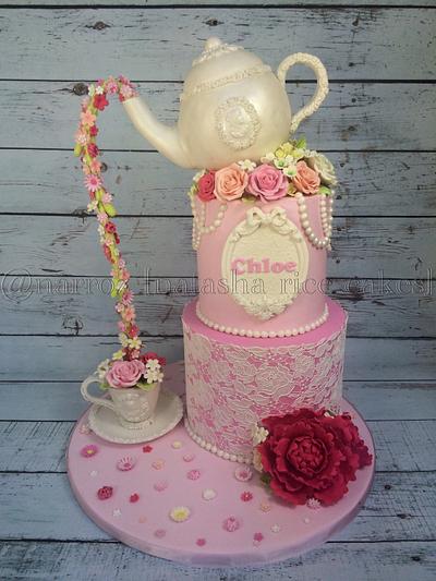 Lace, pearls, and tea cake - Cake by Natasha Rice Cakes 